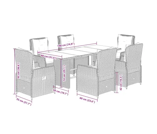 7-Daļīgs Dārza Mēbeļu Komplekts, Matrači, Pelēka Pe Rotangpalma Vidaxl