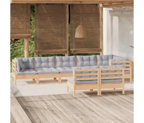 8-Daļīgs Dārza Mēbeļu Komplekts Ar Pelēkiem Matračiem, Priede Vidaxl