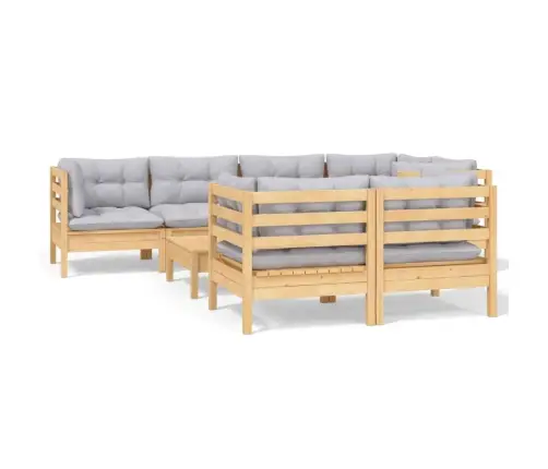 8-Daļīgs Dārza Mēbeļu Komplekts Ar Pelēkiem Matračiem, Priede Vidaxl