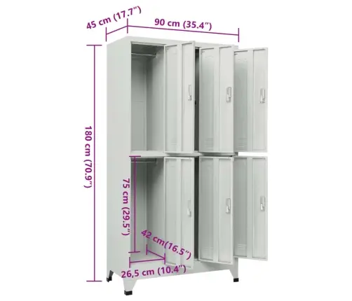 Persirengimo Spintelė, 6 Skyrių, Plieninė, 90X45X180 cm Pilka