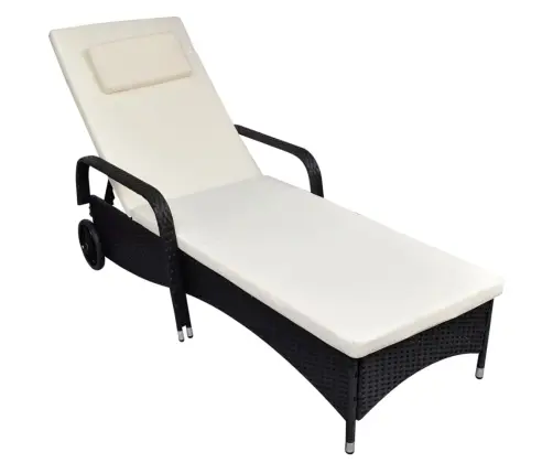 Sauļošanās Zvilnis Ar Matraci Un Riteņiem, Melna Pe Rotangpalma Vidaxl