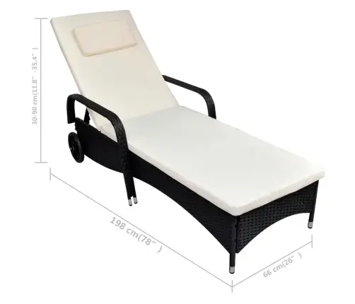 Sauļošanās Zvilnis Ar Matraci Un Riteņiem, Melna Pe Rotangpalma Vidaxl