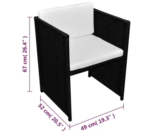 3-Osaline Aiamööblikomplekt Patjadega, Polürotang, Must