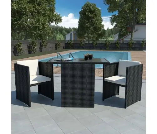 3-Osaline Aiamööblikomplekt Patjadega, Polürotang, Must