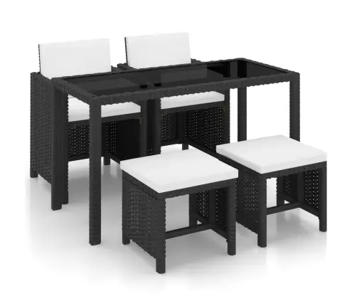 5-Daļīgs Dārza Mēbeļu Komplekts Ar Matračiem, Pe Pinums, Melns Vidaxl