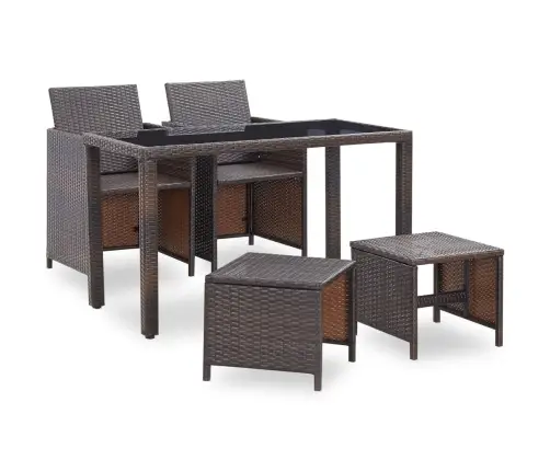 5-Daļīgs Dārza Mēbeļu Komplekts Ar Matračiem, Pe Pinums, Brūns Vidaxl