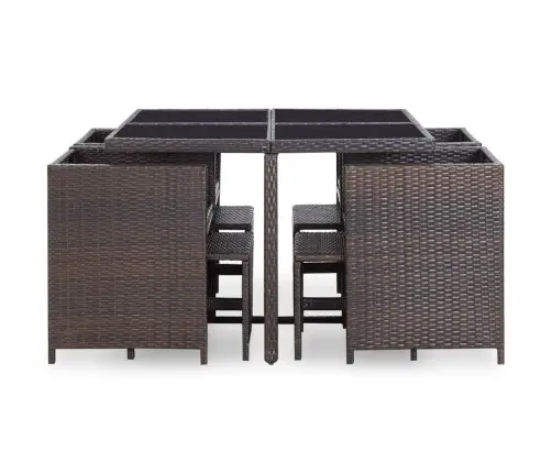 9-Daļīgs Dārza Mēbeļu Komplekts Ar Matračiem, Pe Pinums, Brūns Vidaxl