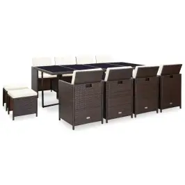 13-Osaline Aiamööblikomplekt Patjadega, Polürotang, Pruun