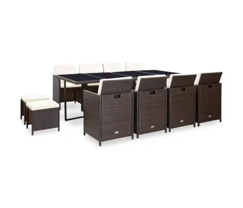 13-Osaline Aiamööblikomplekt Patjadega, Polürotang, Pruun