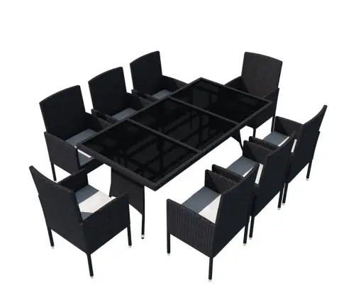 9-Daļīgs Dārza Mēbeļu Komplekts, Matrači, Melna Pe Rotangpalma Vidaxl
