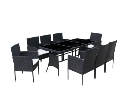 9-Daļīgs Dārza Mēbeļu Komplekts, Matrači, Melna Pe Rotangpalma Vidaxl