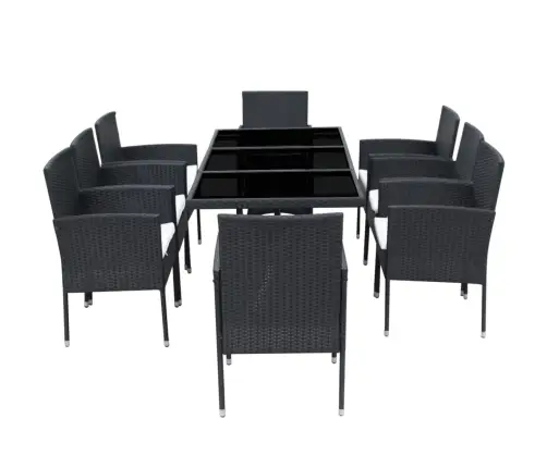 9-Daļīgs Dārza Mēbeļu Komplekts, Matrači, Melna Pe Rotangpalma Vidaxl