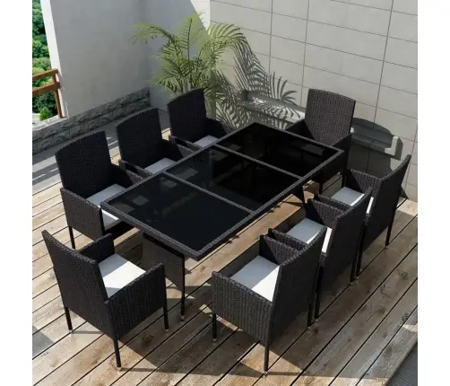 9-Daļīgs Dārza Mēbeļu Komplekts, Matrači, Melna Pe Rotangpalma Vidaxl