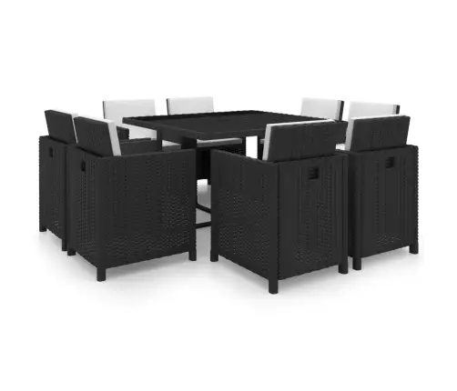 9-Daļīgs Dārza Mēbeļu Komplekts Ar Matračiem, Pe Pinums, Melns Vidaxl