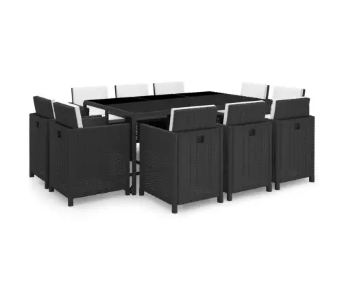 11-Daļīgs Dārza Mēbeļu Komplekts Ar Matračiem, Pe Pinums, Melns Vidaxl