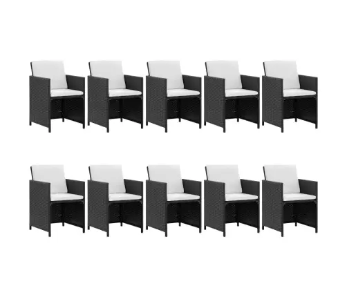 11-Daļīgs Dārza Mēbeļu Komplekts Ar Matračiem, Pe Pinums, Melns Vidaxl