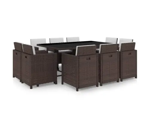 11-Osaline Aiamööblikomplekt Patjadega, Polürotang, Pruun