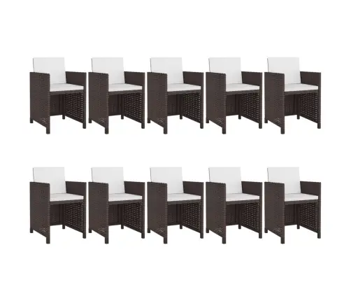 11-Osaline Aiamööblikomplekt Patjadega, Polürotang, Pruun