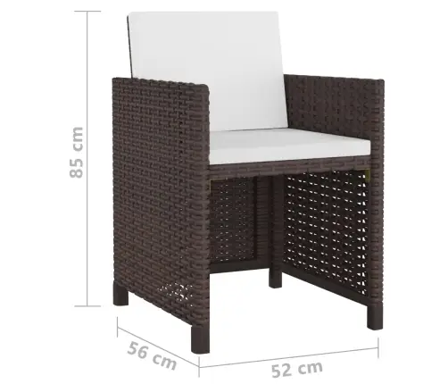 11-Osaline Aiamööblikomplekt Patjadega, Polürotang, Pruun