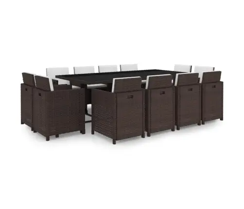 13-Daļīgs Dārza Mēbeļu Komplekts Ar Matračiem, Pe Pinums, Brūns Vidaxl