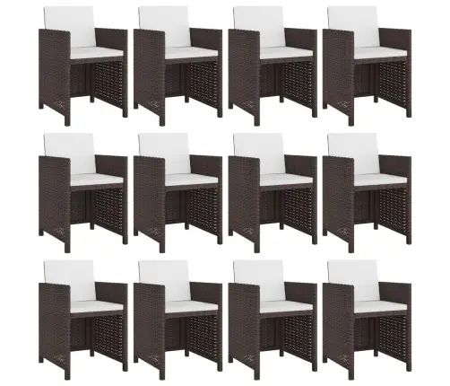 13-Daļīgs Dārza Mēbeļu Komplekts Ar Matračiem, Pe Pinums, Brūns Vidaxl