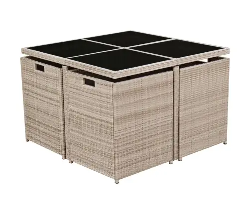 9-Daļīgs Dārza Mēbeļu Komplekts Ar Matračiem, Pe Pinums, Bēšs Vidaxl