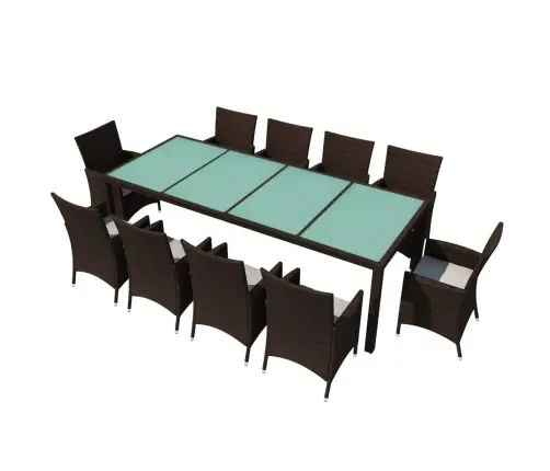 11-Daļīgs Dārza Mēbeļu Komplekts Ar Matračiem, Pe Pinums, Brūns Vidaxl