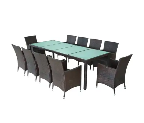 11-Daļīgs Dārza Mēbeļu Komplekts Ar Matračiem, Pe Pinums, Brūns Vidaxl