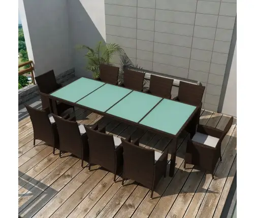 11-Daļīgs Dārza Mēbeļu Komplekts Ar Matračiem, Pe Pinums, Brūns Vidaxl