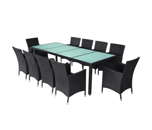 11-Daļīgs Dārza Mēbeļu Komplekts Ar Matračiem, Pe Pinums, Melns Vidaxl