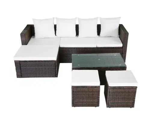 4-Daļīgs Dārza Atpūtas Mēbeļu Komplekts Ar Matračiem, Pe, Brūns Vidaxl