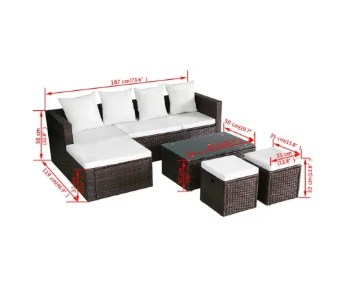 4-Daļīgs Dārza Atpūtas Mēbeļu Komplekts Ar Matračiem, Pe, Brūns Vidaxl