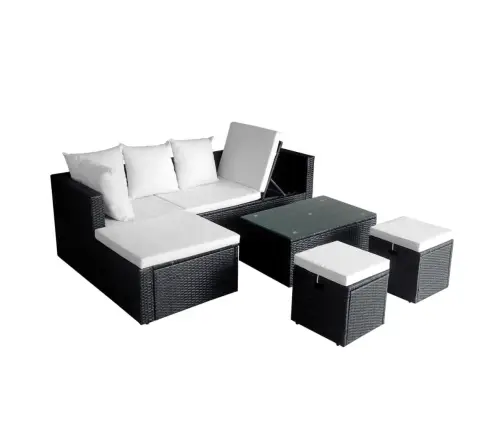 4-Daļīgs Dārza Atpūtas Mēbeļu Komplekts Ar Matračiem, Pe, Melns Vidaxl