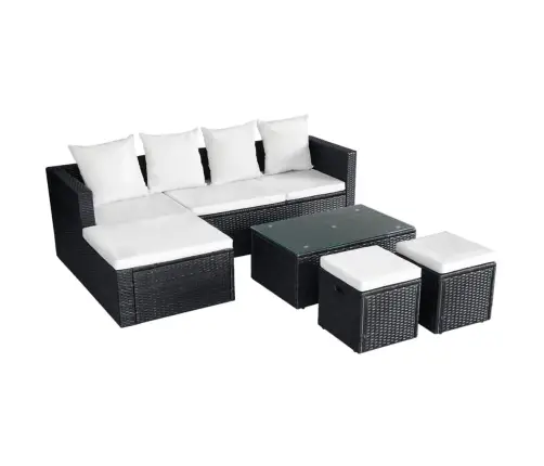 4-Daļīgs Dārza Atpūtas Mēbeļu Komplekts Ar Matračiem, Pe, Melns Vidaxl