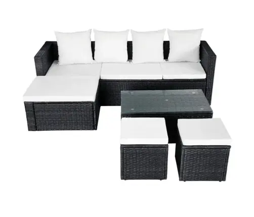 4-Daļīgs Dārza Atpūtas Mēbeļu Komplekts Ar Matračiem, Pe, Melns Vidaxl