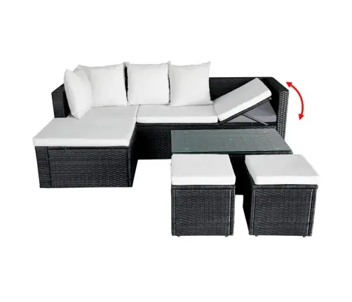 4-Daļīgs Dārza Atpūtas Mēbeļu Komplekts Ar Matračiem, Pe, Melns Vidaxl