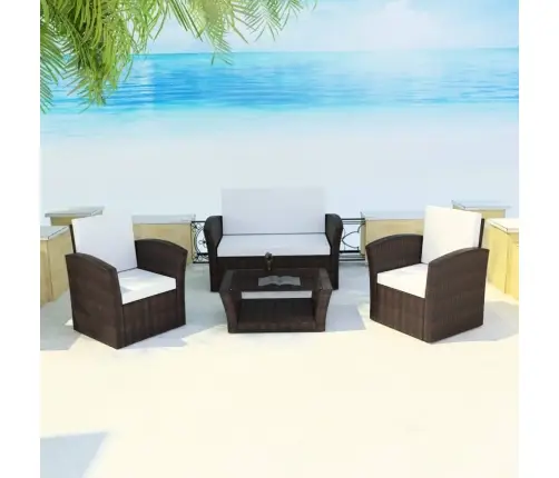 4-Daļīgs Dārza Atpūtas Mēbeļu Komplekts Ar Matračiem, Pe, Brūns Vidaxl