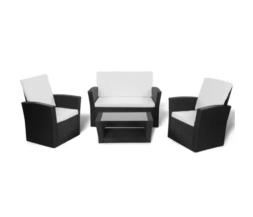 4-Daļīgs Dārza Atpūtas Mēbeļu Komplekts Ar Matračiem, Pe, Melns Vidaxl