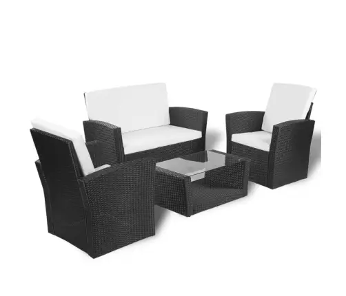 4-Daļīgs Dārza Atpūtas Mēbeļu Komplekts Ar Matračiem, Pe, Melns Vidaxl