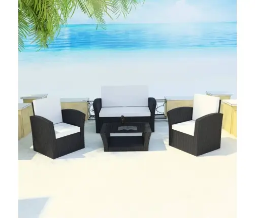 4-Daļīgs Dārza Atpūtas Mēbeļu Komplekts Ar Matračiem, Pe, Melns Vidaxl