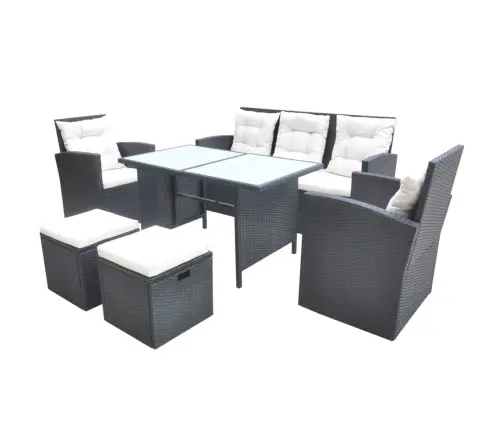 6-Daļīgs Dārza Mēbeļu Komplekts Ar Matračiem, Pe Pinums, Melns Vidaxl