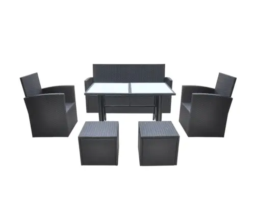 6-Daļīgs Dārza Mēbeļu Komplekts Ar Matračiem, Pe Pinums, Melns Vidaxl