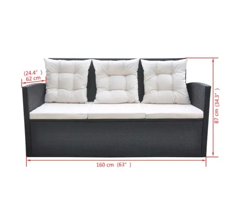 6-Daļīgs Dārza Mēbeļu Komplekts Ar Matračiem, Pe Pinums, Melns Vidaxl