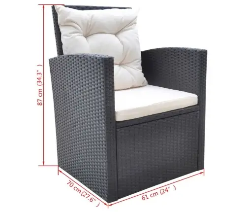 6-Daļīgs Dārza Mēbeļu Komplekts Ar Matračiem, Pe Pinums, Melns Vidaxl