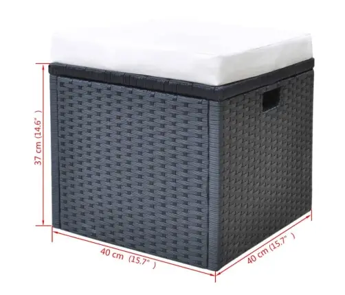 6-Daļīgs Dārza Mēbeļu Komplekts Ar Matračiem, Pe Pinums, Melns Vidaxl