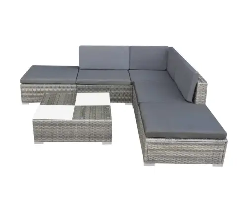 6-Osaline Aiamööblikomplekt Patjadega, Polürotang, Hall