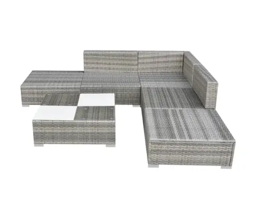 6-Osaline Aiamööblikomplekt Patjadega, Polürotang, Hall