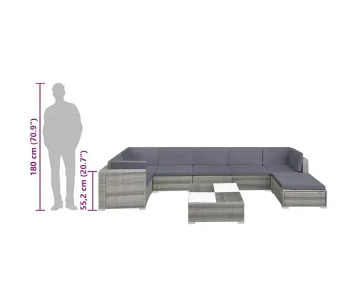 8-Daļīgs Dārza Atpūtas Mēbeļu Komplekts Ar Matračiem, Pelēks Pe Vidaxl