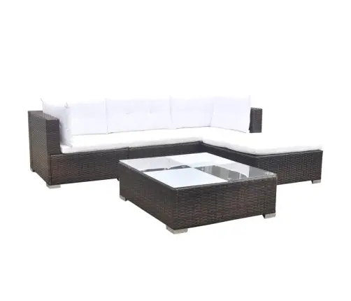 Sodo Komplektas Su Pagalvėlėmis, 5 Dalių, Rudas, Poliratanas