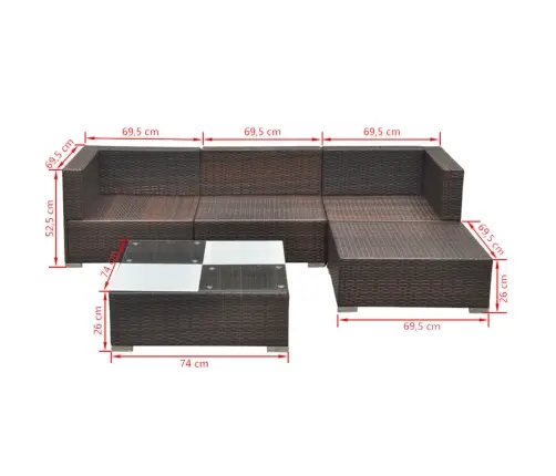 Sodo Komplektas Su Pagalvėlėmis, 5 Dalių, Rudas, Poliratanas